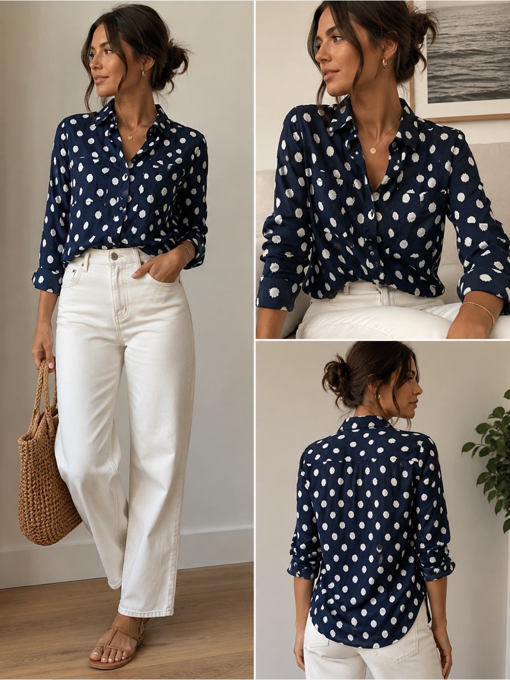 Madewell  Navy White Polka Dot Button Front Cotton Shirt XXS Lightweight Blouse